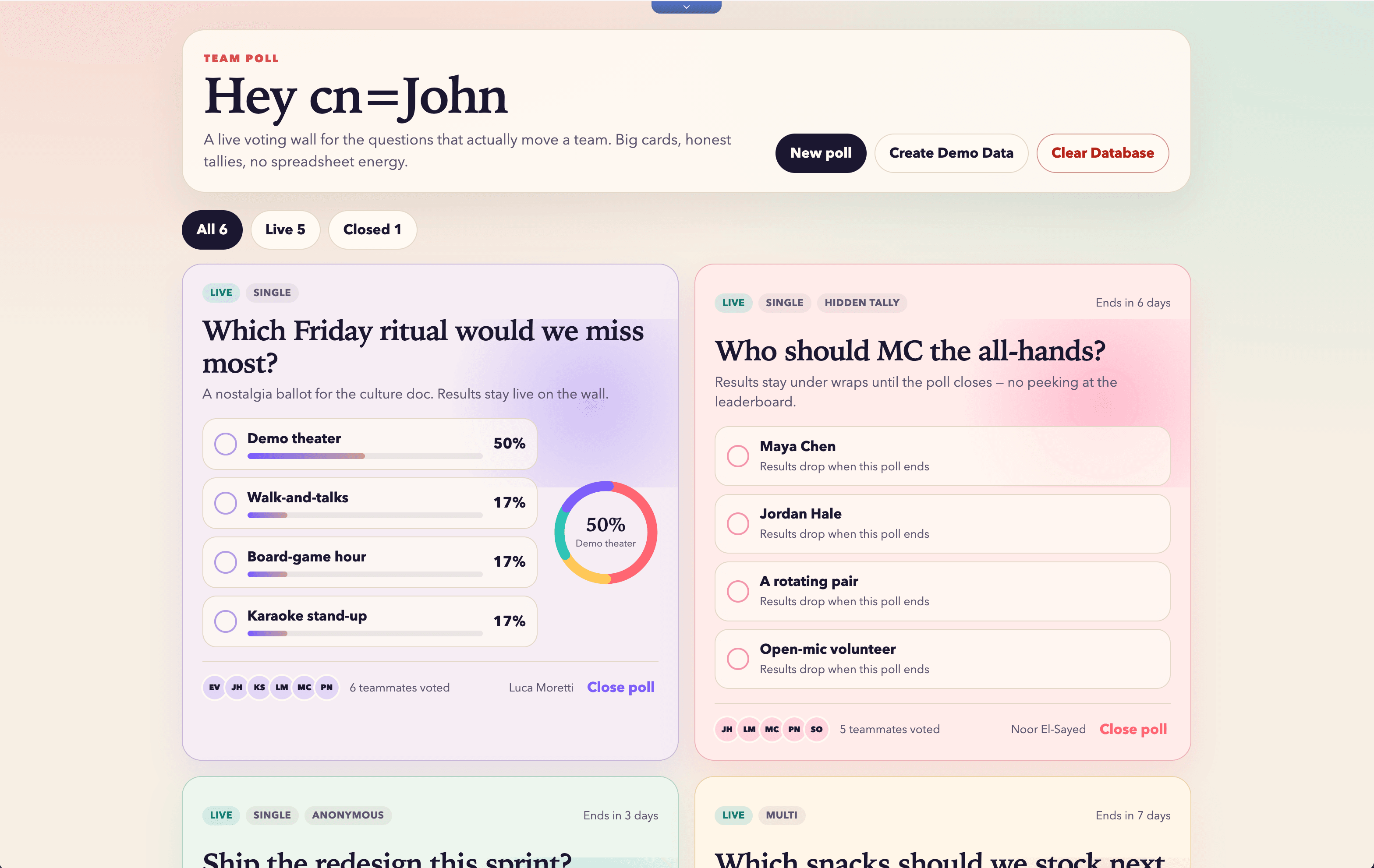 The generated Team Poll app running at its own web address