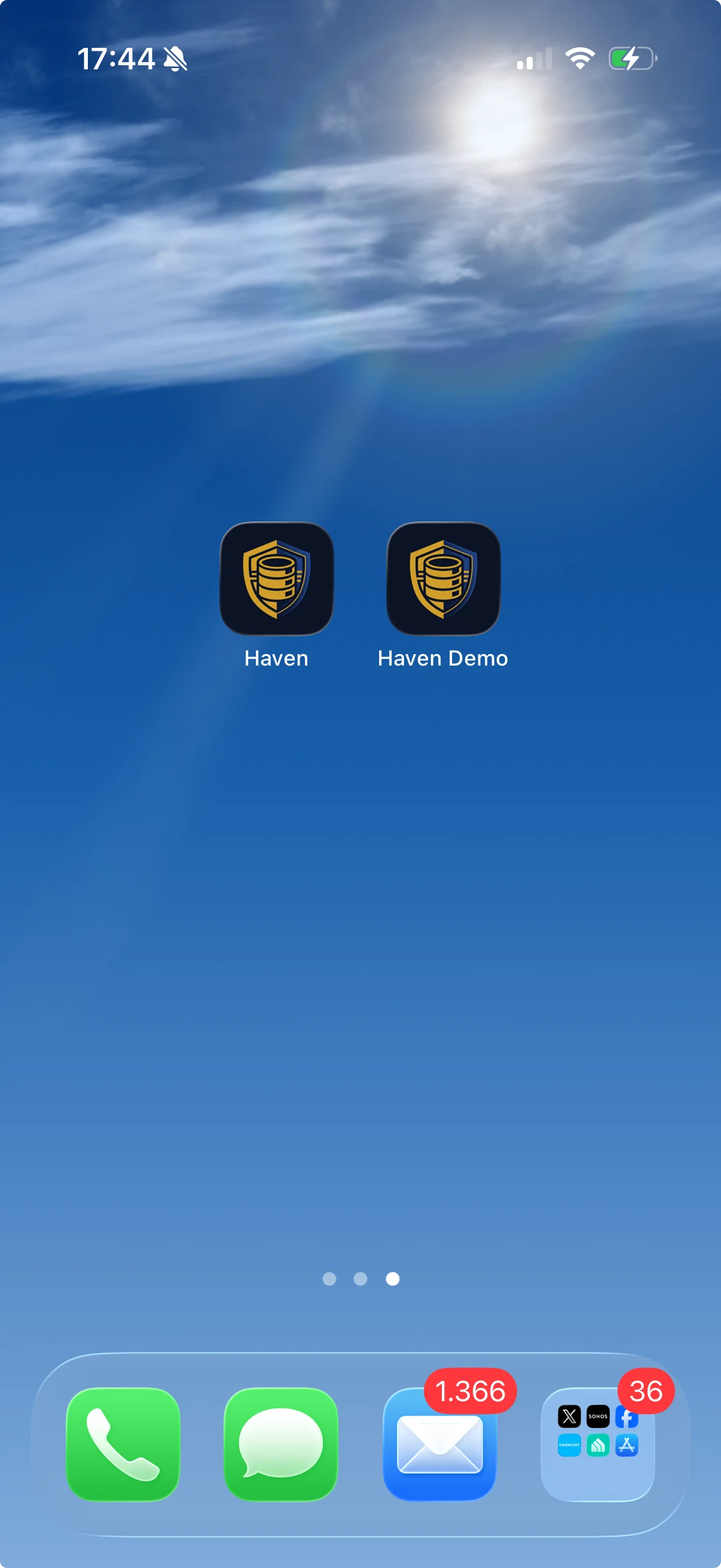 Haven and Haven Demo icons installed on the iPhone home screen